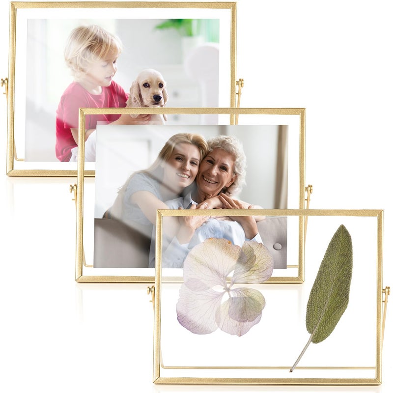 AceList 8x10 Picture Frame Set of 3 for 6x8 Photo - Gold Metal Floating Photo Frame with Glass Cover - 8x10 Frame Gold Picture Frame - Floating Frame for Tabletop Display Horizontally - Image 1